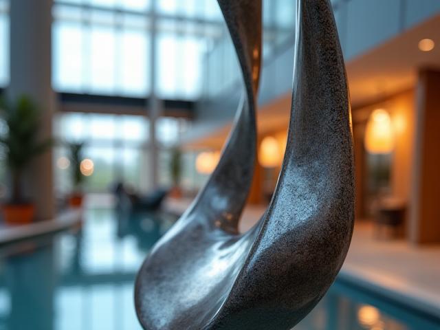 Scultura astratta in metallo con influenze marine