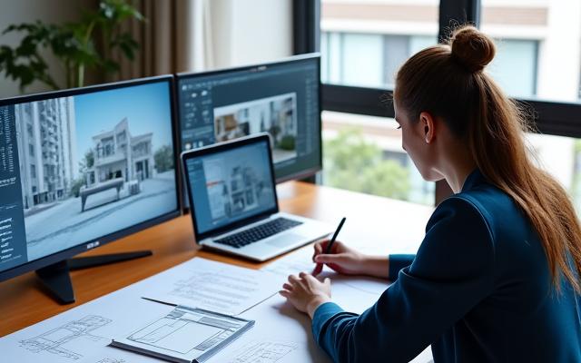 Architetto al lavoro su un progetto di interior design